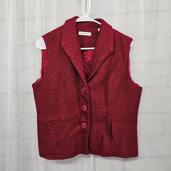 Vintage Coldwater Creek Vest Y2K Boucle Red Retro Office School Retro 14P - Picture 8 of 8